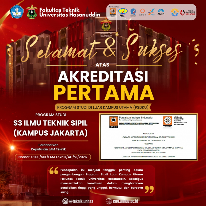 Program Doktor Ilmu Teknik Sipil PSDKU Jakarta Raih Akreditasi Pertama, Tonggak Baru Ekspansi Pendidikan Pascasarjana Universitas Hasanuddin