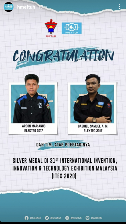 MAHASISWA TEKNIK INDUSTRI UNHAS BERHASIL MERAIH SILVER MEDAL PADA AJANG 31ST INTERNATIONAL INVENTION, INOVATION & TECHNOLOGY EXHIBITION DI MALAYSIA (ITEX’20)
